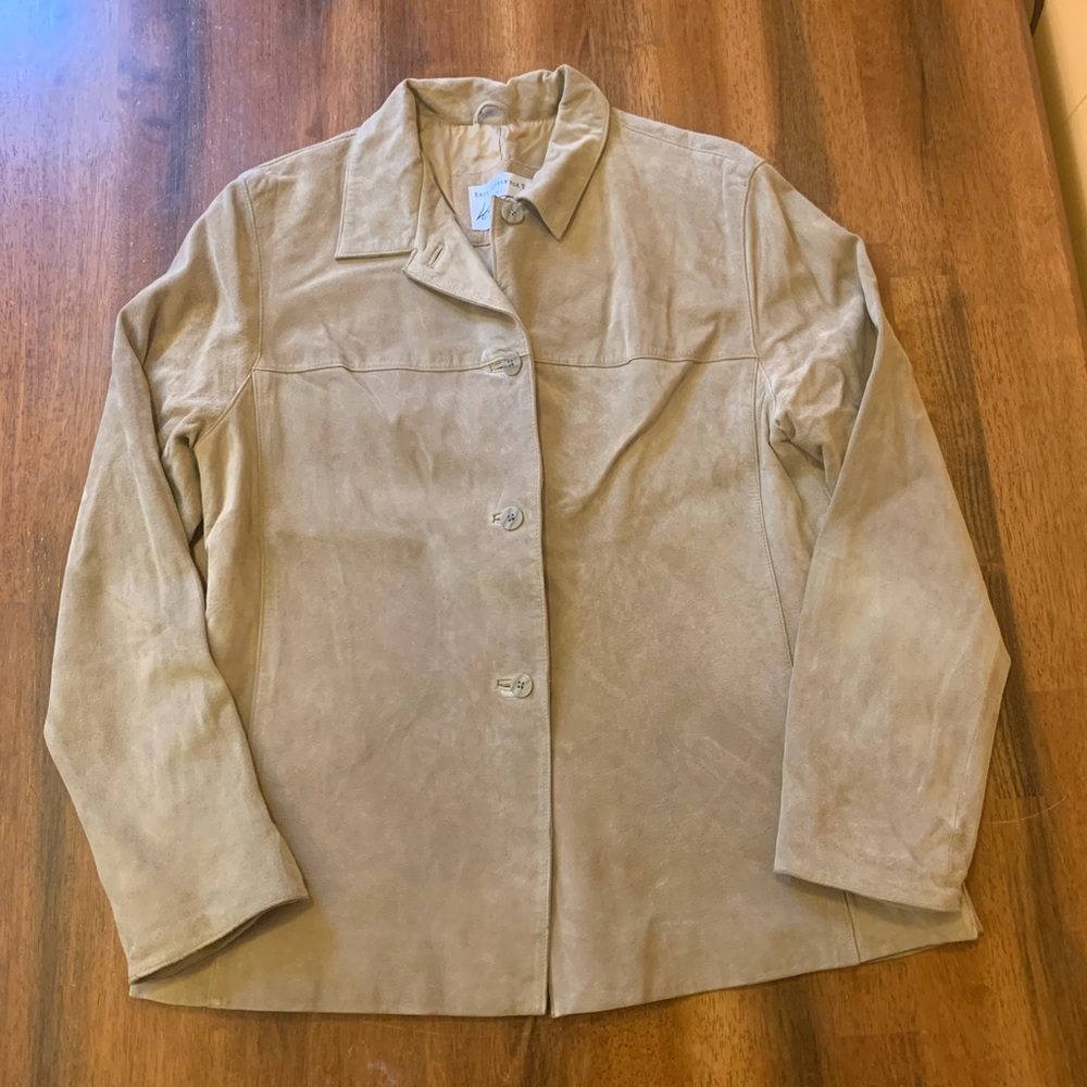 Lord & Taylor Suede Leather Jacket Large Tan 4 Button Slit Sleeve Lined